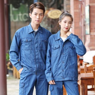 夏季薄款純棉牛仔工作服套裝男耐磨耐燙勞保服電焊電工廠服工裝 工作套裝 勞保套裝 牛仔套裝 工作服外套 勞保外套, 短袖款上衣單品,190 95-105kg, 1個