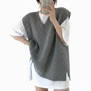 더반디 여성 브이넥 옆트임 니트 베스트