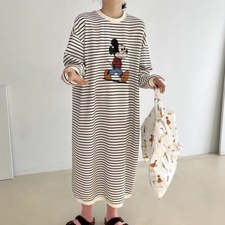 Doly 秋冬德絨保暖長袖睡裙，寬鬆卡通可愛長款家居服，韓版外穿保暖長裙