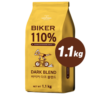 [바리스타를 이해하는 커피] 바이커110 원두커피 산미없는 고소한 다크블렌드 홀빈 바리스타 카페용, 1개, 1.1kg, 홀빈(분쇄안함)
