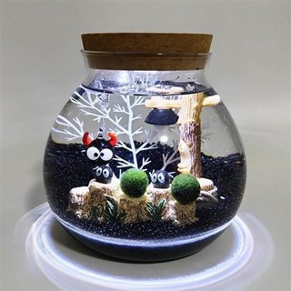 海藻球水培植物微景觀生態瓶苔蘚盆栽玻璃瓶 (包郵), 中號暮色森林帶燈3歲2顆, 1個