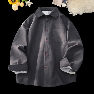 燈芯絨長袖襯衫男士 寬鬆休閒翻領外套 (冬季新款)
