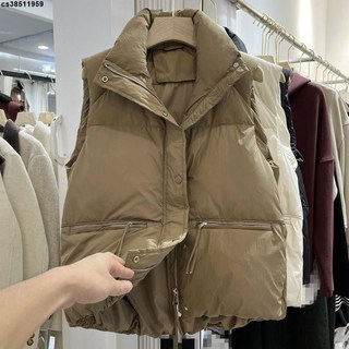 秋冬學院風羽絨棉服馬甲女 大碼寬鬆立領加厚背心馬夾