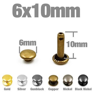 리벳못 리베트 100Sets 5-12mm 금속 더블 캡 리벳 스터드 라운드 네일 스파이크 Leathercraft 수리 신발 가방 벨트 의류, 6x10mm, SIlver