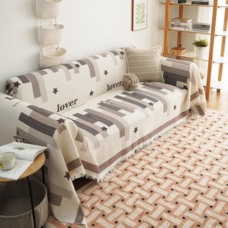 全蓋布沙發巾 沙發套 沙發蓋布 防貓抓 沙發墊 防滑全蓋毯 萬能沙發套罩 四季通用, 心願星辰-卡其色（華夫格加厚款）,（小單人位）寬180x長130, 1個