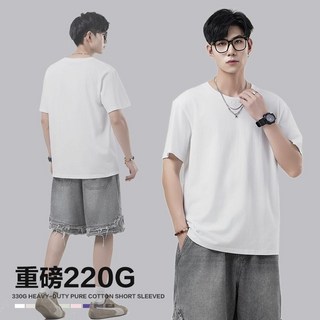 男女纯棉t恤全棉圆领男士短袖t恤夏季加标外穿纯棉T恤