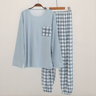 GLAM GONGGAM 女款家庭兩件長袖上衣+褲子睡衣套裝