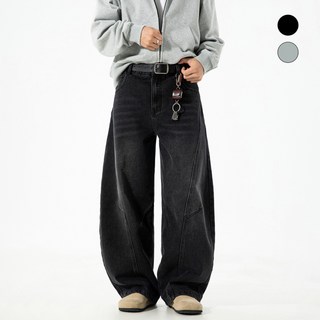HANYO 와이드 벌룬핏 허리 밴딩 Y2K 스트릿 루즈핏 데님 팬츠 청바지