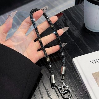 時尚ins方形水晶手機鑰匙掛繩個性掛脖繩，潮流手機掛飾配件，多款可選手機防丟掛繩, 黃色,短版-手繩（實用）, 1個