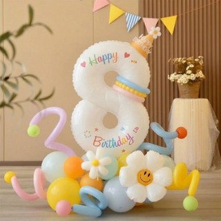 數字1生日氣球派對裝飾組合 適合週歲慶生佈置, 數字8套組, 1套