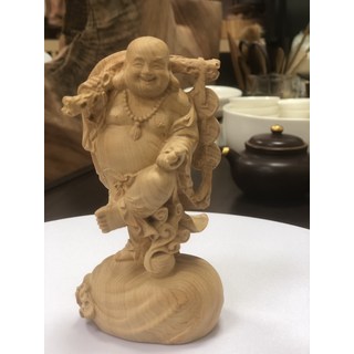 精雕木質彌勒佛像擺件，招財納福，居家辦公室裝飾，增添祥和氛圍, 發財歡喜佛