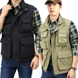 남자 포켓 바람막이 조끼 여름 가을 군용 작업조끼