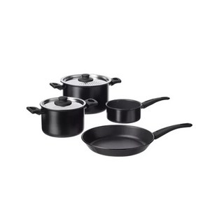 IKEA HEMLAGAD 鍋具六件組 湯鍋 炒鍋 平底鍋 鍋蓋 適用IH爐 瓦斯爐, 1個, HEMLAGAD 鍋具6件組 (黑色)