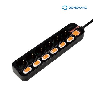 (동양전자) 블랙 멀티탭 DYM-NSG6C/SC (6구/16A/메인개별) (1.5M), 1개, 1.5m