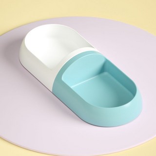 臺灣出貨 貓碗狗碗小清新幼貓幼犬飲水喝水膠囊拼接雙碗防打翻飯碗寵物用品, 1個, 膠囊拼接碗-白藍