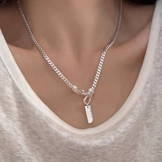 티큐 볼드 실버 체인 각인 레터링 펜던트 목걸이 A2184