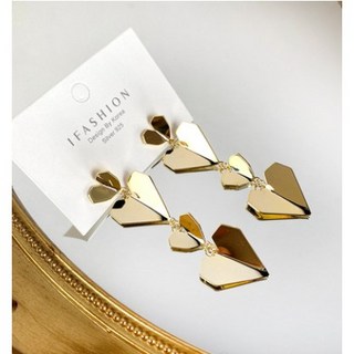 IFASHION 愛心垂墜耳環 S925銀針 14K包金 時尚甜美 可改夾式耳飾