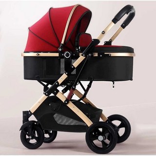 바구니형 유모차는 앉거나 누워서 잠을 잘 수 있는 다기능 3 in 1 충격 흡수 신생아 수면 바구니 시트 유모차, 버건디(4륜)