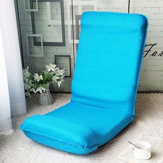 懶人沙發地板椅六檔可調折疊椅 小沙發靠背椅和室椅榻榻米休閒椅, 1個, 湖藍亞麻