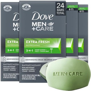 Dove Men+Care 3 in 1 바 바디 얼굴 및 면도용 바 피부를 깨끗하게 하고 수분을 공급하기 위한 엑스트라 프레시 바디 및 페이셜 클렌저 바 비누보다 더 많은 보, 1개, 106g