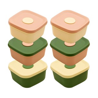 국산 실리콘밥팩 냉동밥보관용기 전자레인지 밀폐 소분용기 300ml, 버터그린 + 그린피치 + 피치버터, 6개