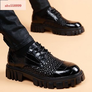 金爵男鞋 夏季半鏤空涼鞋 男款厚底防滑休閒布洛克鞋 真皮圓頭內增高編織皮鞋