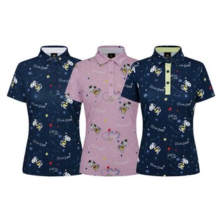 엠바골프 국내생산 여성 케릭터프린트 Y카라 반팔 티셔츠 M252LTS009