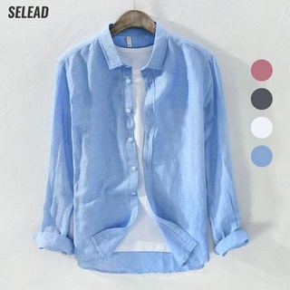 SELEAD 남성 베이직 린넨 단추 셔츠 긴팔 캐주얼 티셔츠 루즈한 다림질 프리 비즈니스 셔츠입니다 봄 여름 상의 자외선 차단복 회색 백색 남색