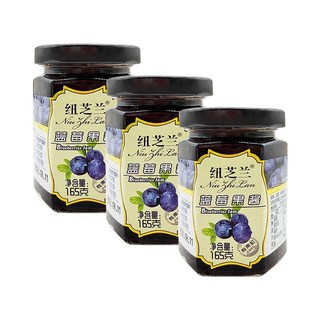 紐芝蘭 藍莓草莓芒果百香果 麪包塗抹果醬即食果餡 165個小瓶 原裝, 1個, 藍莓果醬165g*3瓶