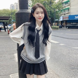 JK制服學院風秋季減齡日系網紅襯衫馬甲四件套裝女