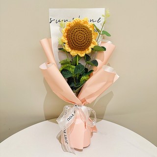 手工編織笑臉向日葵畢業花束禮物：DIY鉤針人造花，父親節/教師節/母親節生日禮物首選, 向日葵花束粉紅色, 1個