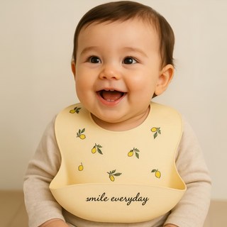 아기 턱받이 실리콘 방수 자기주도 이유식 어린이집 코니 더마더 특허 침받이 무쉬, A타입-옐로우레몬, 1개