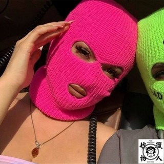 秋冬季保暖防寒露眼套頭帽 三孔黑色毛線帽 男女通用嘻哈搞怪帽