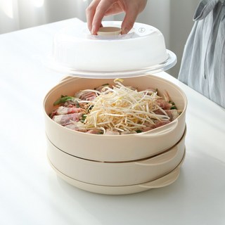 국산 칸칸 전자레인지 친환경 PP 용기 냉장 냉동 식품 야채 고기 2단 적층 찜기 세트, 칸칸 전자레인지 2단 찜기 세트, 1개