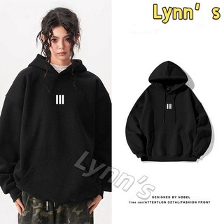 Lynn's 麂皮絨寬鬆連帽衛衣 - 秋冬百搭美式國潮慵懶風上衣 (黑色)