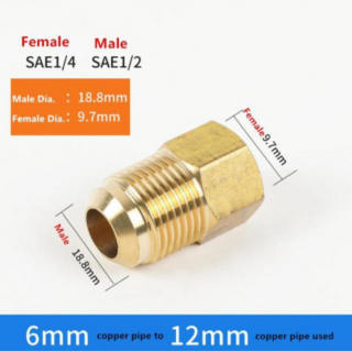 에어컨 구리 튜브 암-수 SAE 플레어 스레드 어댑터 1 개 1/4 3/8 1/2 5/8 3/4 감속기 조인트 황동 파이프, Female 1l4 Male 1l2, With Nut, 1개