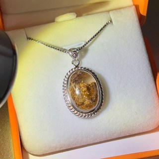 菊花鈦晶橢圓形墜飾項鍊 精緻銀色鍊條 招財能量水晶飾品 附贈禮盒