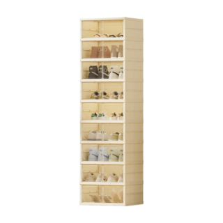 LAVIDA 雙開門折疊鞋櫃 免安裝 大容量 防塵收納 SN0961, 9層矮款-奶油色, 1個