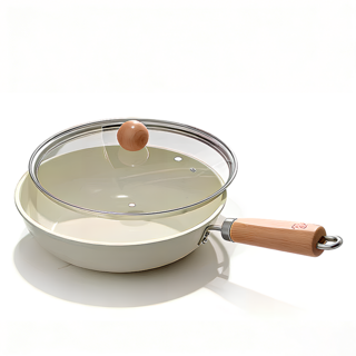 콜콜러브 인덕션 겸용 긴 손잡이 프라이팬 세라믹 논스틱 냄비 베이직 냄비 + 유리 뚜껑 세트, 1개, 24cm