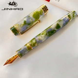 Jinhao 100 만년필 셀룰로이드 클래식 스타일 리필 가능 변환기가 있는 고급 펜촉 부드러운 필기구, 03 F, 01 빠른, 19 Seaweed green