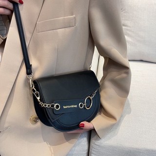 小衆設計百搭ins斜挎包女包2024新款潮時尚撞色馬鞍包女單肩小包, 黑色