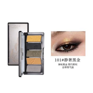 Biya比雅 古典國風腮紅眼影 五色啞光珠光眼影盤 學生便攜持久平價顯色, 1個, 101靜奢黑金【1.2g*5】雙頭眼影刷, 101靜奢黑金