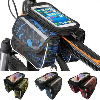 迷彩 雙邊包 馬鞍包 自行車 前梁包 登山車 手機包, 1個, 紅色