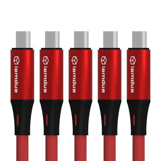 iamdue Micro 5-pin-USB A型 雪紡布質高速充電線, 紅色, 5個, 120cm