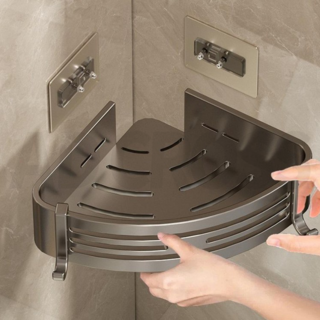 알루미늄 무타공 욕실 코너선반 행거형 접착식 부착식 무타공 욕실 화장실 주방 다용도 코너 선반, 메탈그레이, 2개