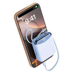 PIUJJA 일체형 QC3.0 PD 22.5W 대용량 고속충전 케이블 휴대용 미니 C타입 고속충전 보조배터리 10200mAh, 블루