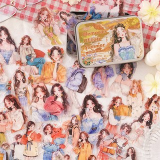 데일리펀 빈티지 감성 다꾸 틴케이스 인물 소녀 소년 투명 스티커 100p 세트, 100매, 옐로우