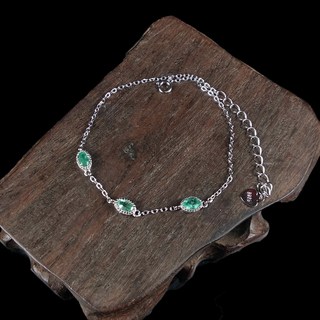 博古珍藏 925純銀鑲祖母綠寶石手鍊(手環/腳鍊)．三連星設計．求婚訂婚情人節禮物．附包裝盒