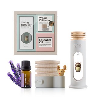 【Bone蹦克官方】擴香禮盒三入組 原木擴香台 搖搖擴香木 精油 聖誕, 1組, 原木麋鹿+搖搖貓頭鷹+薰衣草精油, 薰衣草