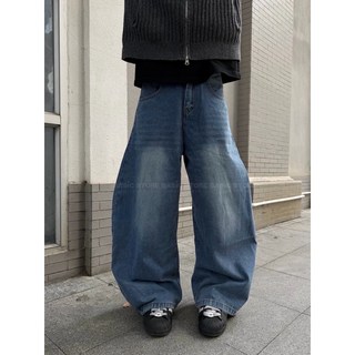 韓國刷白質感彎刀褲 牛仔寬褲